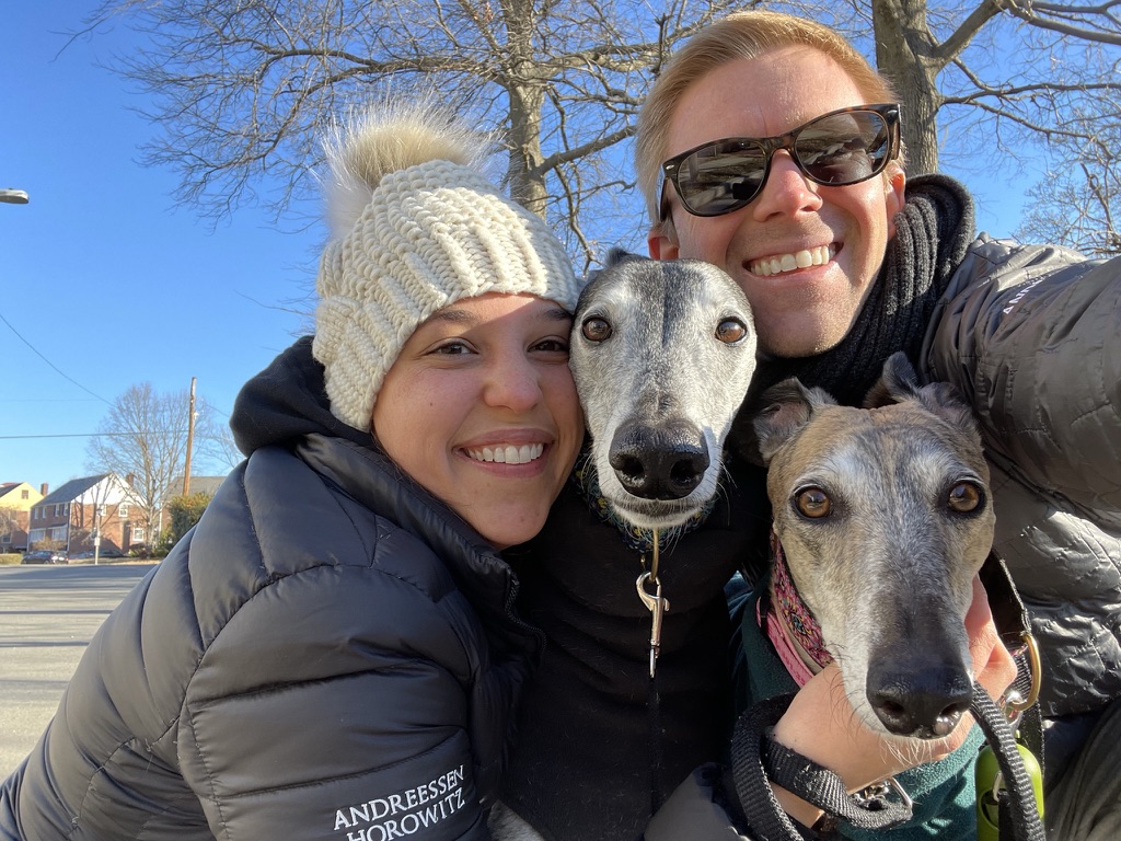 The Hay family with their greyhounds